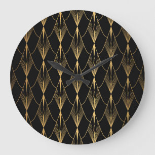 Art Deco: Black Gold Seamless Luxury Large Clock