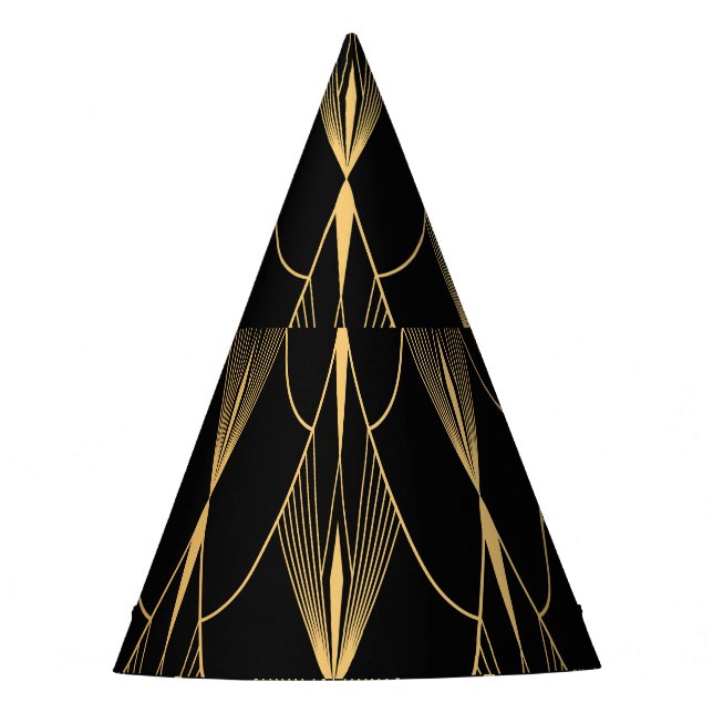Art Deco: Black Gold Seamless Luxury Party Hat (Front)