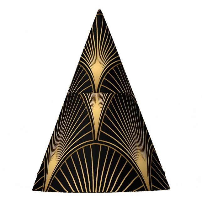 Art Deco Black Gold: Seamless Luxury Party Hat (Front)