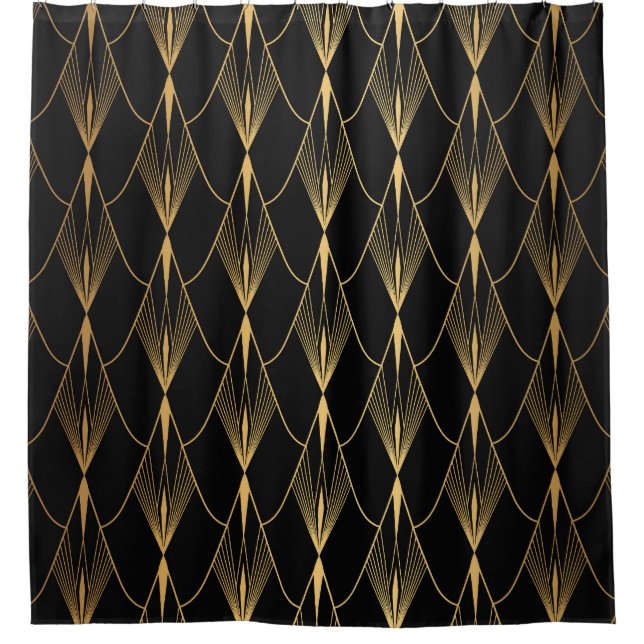 Art Deco: Black Gold Seamless Luxury Shower Curtain (Front)