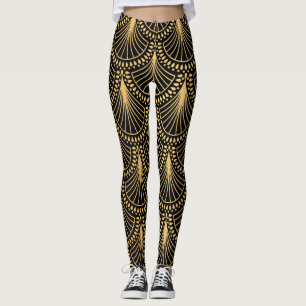 Art Deco, black gold, seamless pattern. Leggings