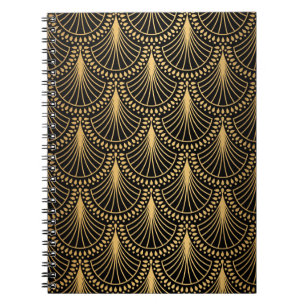 Art Deco, black gold, seamless pattern. Notebook
