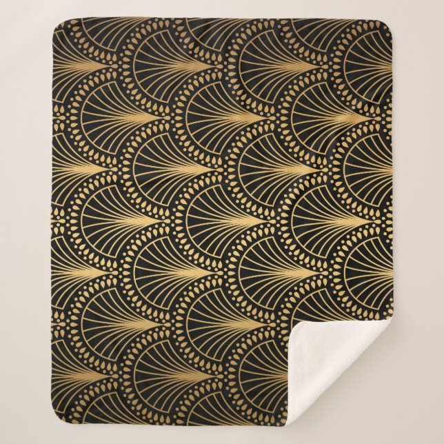 Art Deco, black gold, seamless pattern. Sherpa Blanket (Front)