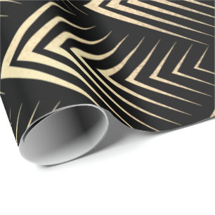 Art Deco Black Gold Sepia Scales Geometry Wrapping Paper