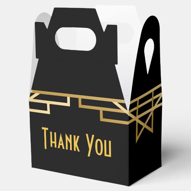 Art Deco Black & Gold Thank You Gatsby Wedding Favour Box (Opened)