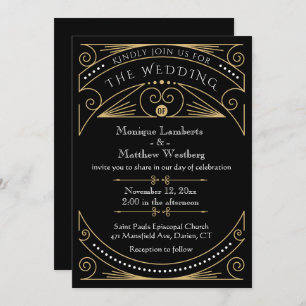 Art Deco Black & Gold Wedding Invitation