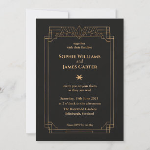 Art Deco Black Gold Wedding Invitation Dark Eleg