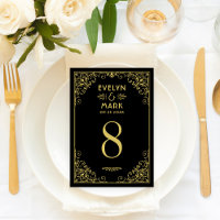 Art Deco Black Gold Wedding Table Number Card