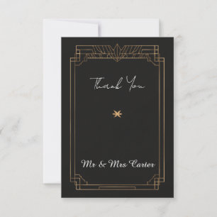 Art Deco Black Gold Wedding Thank You Card