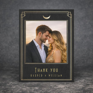 Art Deco black gold wedding thank you  Postcard