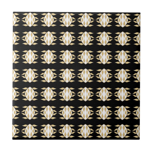 Art Deco Black Gold White Graphic Pattern Tile (Front)