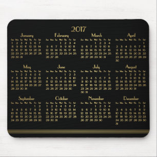 Art Deco Black Gold Yearly Calendar 2017 Mousepad