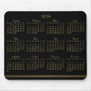 Art Deco Black Gold Yearly Calendar 2018 Mousepad
