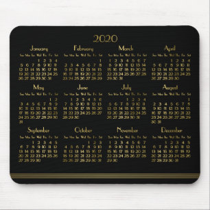 Art Deco Black Gold Yearly Calendar 2020 Mousepad