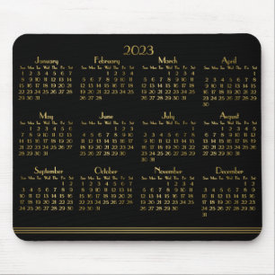 Art Deco Black Gold Yearly Calendar 2023 Mouse Mat