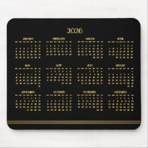 Art Deco Black Gold Yearly Calendar 2026 Mouse Mat