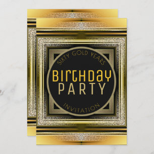 Art Deco Black Golden 60th Birthday Party Invite
