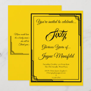 Art Deco Black on Gold Birthday Party Invitation