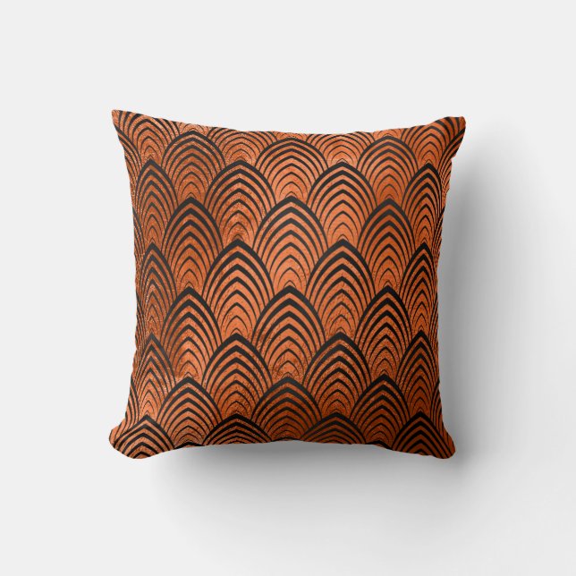 Art Deco Black Orange Geometric Scales Classic Cushion (Front)