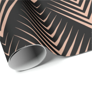 Art Deco Black Rose Gold Elegant Minimal Geometry Wrapping Paper