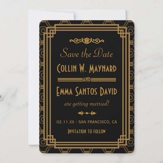 Art Deco Black Save The Dates Date (Front)