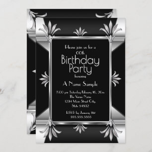 Art Deco Black Silver Chrome Birthday Party Invitation