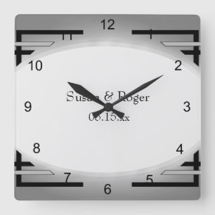 Art Deco Black & Silver Square Wall Clock