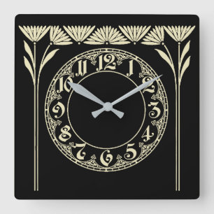 Art Deco Black Square Wall Clock