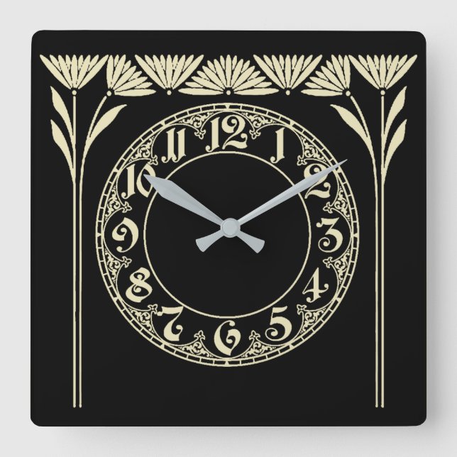 Art Deco Black Square Wall Clock (Front)