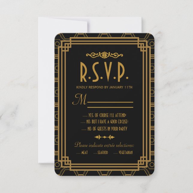Art Deco Black Wedding Response Cards (Front)