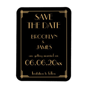 Art Deco Black Wedding Save The Date Magnet