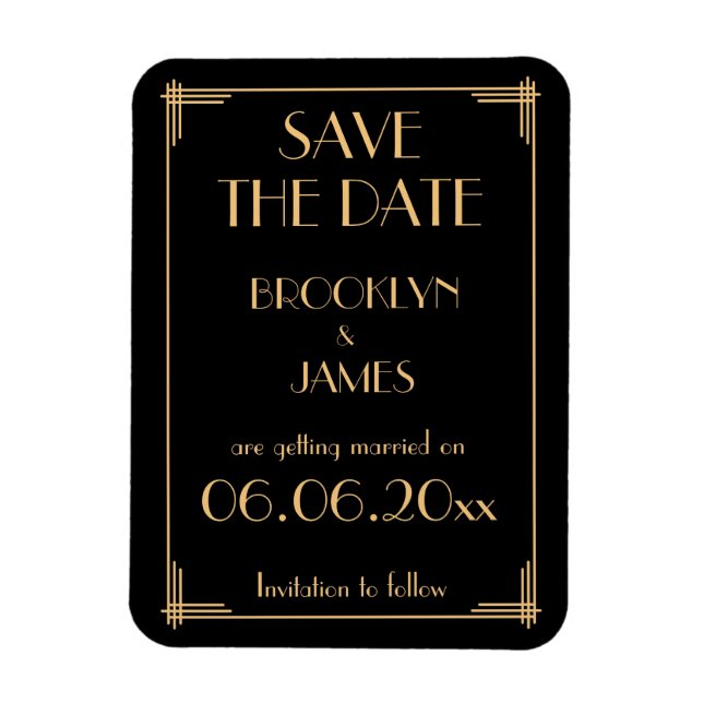 Art Deco Black Wedding Save The Date Magnet (Vertical)