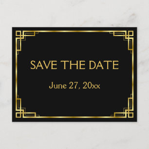 Art Deco Black Wedding Save The Date Postcards