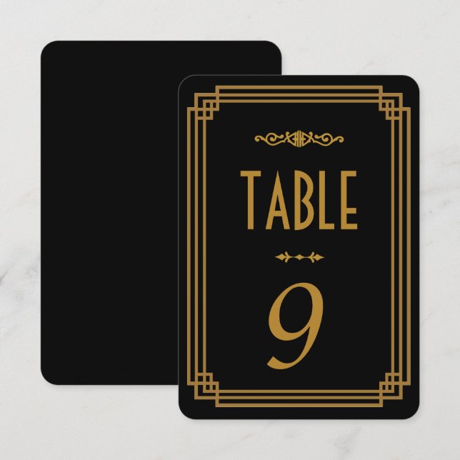 Art Deco Black Wedding Table Numbers (Front/Back)