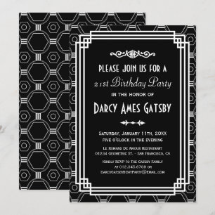 Art Deco Black & White Birthday Party Invites