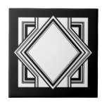 Art Deco Black White Chic Geometric Square 05 Tile<br><div class="desc">Elegant crisp black and white art deco style chic geometric square element ornament decorative ceramic tile. Sleek chic design, perfect for a modern or art deco vintage style interior.</div>