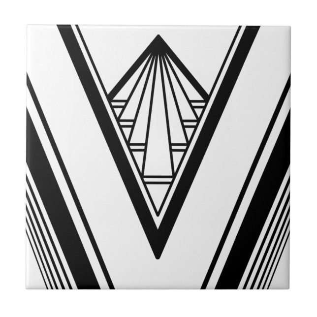 Art Deco Black White Elegant Geometric Crisp Tile (Front)