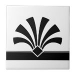 Art Deco Black White Geometric Flower Element 06 Tile<br><div class="desc">Elegant crisp black and white art deco style geometric flower element ornament decorative ceramic tile. Sleek chic design, perfect for a modern or art deco retro style interior.</div>