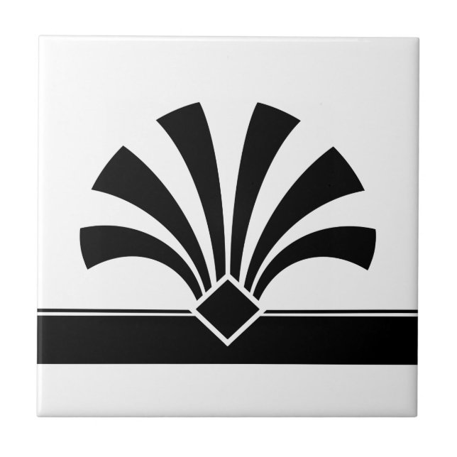 Art Deco Black White Geometric Flower Element 06 Tile (Front)