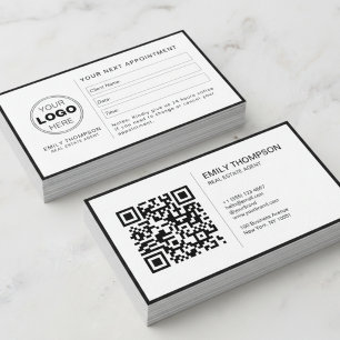Art Deco Black White QR Code Logo Professional Appointment Card
