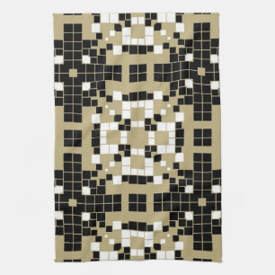 Art Deco Black, White Retro Abstract Art Tea Towel