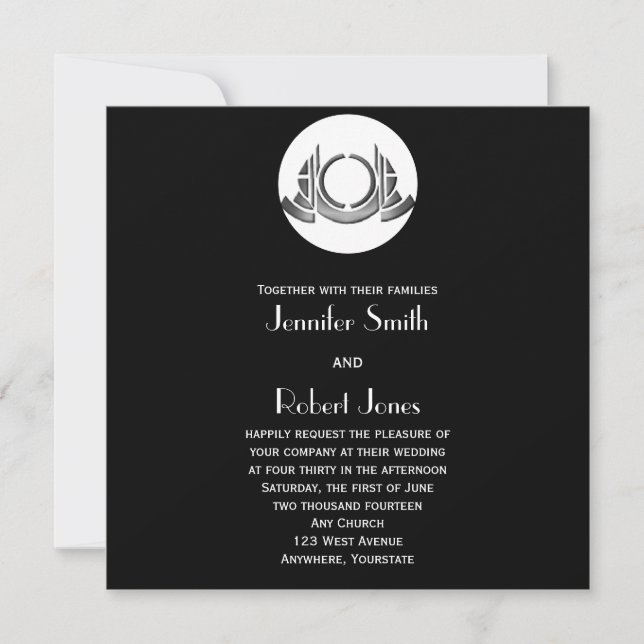Art Deco Black White Silver Wedding Invitation (Front)