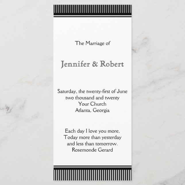 Art Deco Black White Stripe Wedding Program Programme (Front)