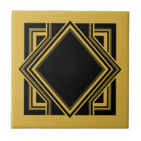 Art Deco Black Yellow Geometric Square Element 05