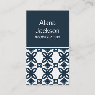 Art Deco Blooms Business Card, Blue Card