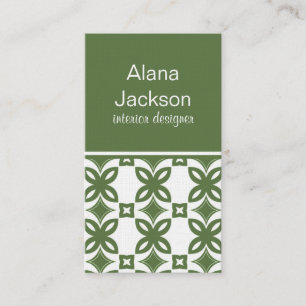 Art Deco Blooms Business Card, Sage Green Card