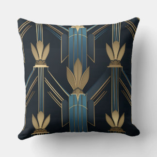 Art Deco Blue and Golden Patterns Cushion