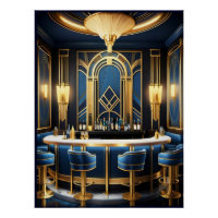 Art Deco Blue Bar Poster.
