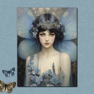 Art Deco Blue Fairy - Fairy Art Postcard