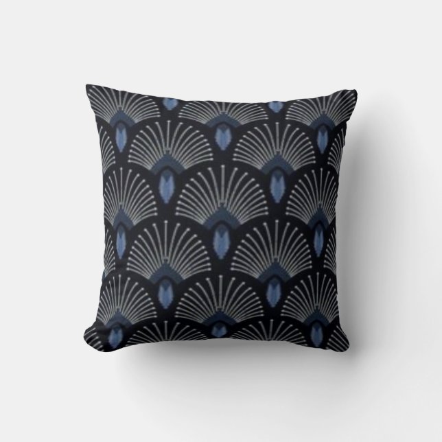 Art Deco Blue Feather/Fan Design Throw Pillow (Front)